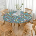 thumbnail image 3 of Round Fitted Tablecloth with Elastic Edges Fits 45"-52" Round Tables Pioneer Colorful Floral Waterproof Table Cover Washable Indoor and Outdoor for Party Kitchen Dinner Banquet Patio Picnic, 3 of 7