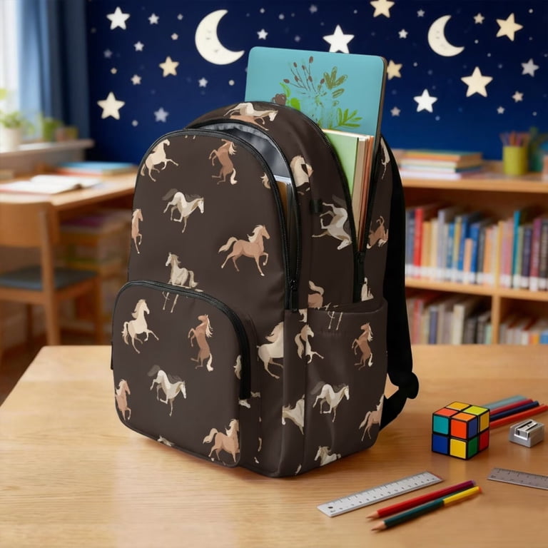 KUIFORTI Brown Horse Kids School Bag Set of 4 Lightweight Kids