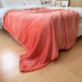 thumbnail image 6 of Flannel Blanket Soft Throw Blanket with Pompom Fringe Lightweight Bed Blanket Fit Couch Sofa(60"x 80")(Coral), 6 of 10