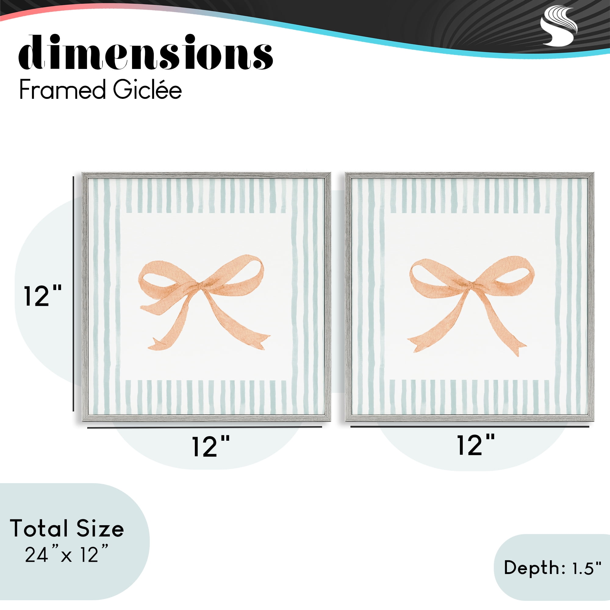 Stupell Industries Orange Bows and Blue Stripes 2 Piece Gray Framed Giclee Art Set, design by Patricia Pinto