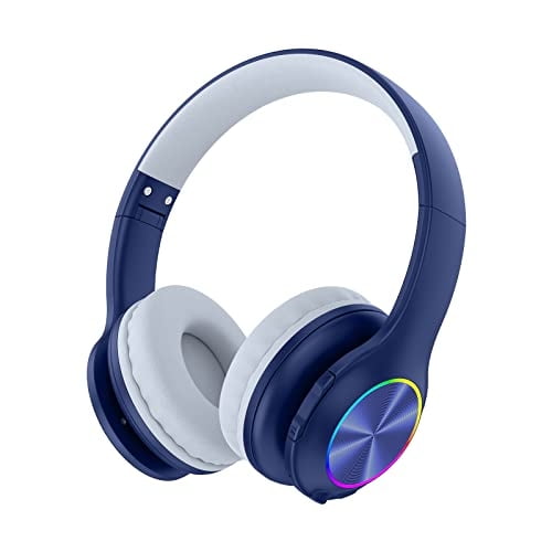 Auriculares inalámbricos para niños Candy Bila con luces LED coloridas limitador de volumen modo cableado y tarjeta TF azul marino