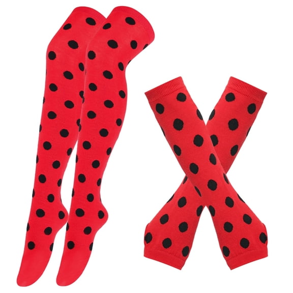 Jesscasday Insect Dots Pattern Fingerless Gloves and Over Knee Long Socks Set for Halloween