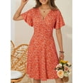 thumbnail image 4 of Womens Sundress Summer Floral Short Sleeve Wrap V Neck A-Line Midi Dress, 4 of 5