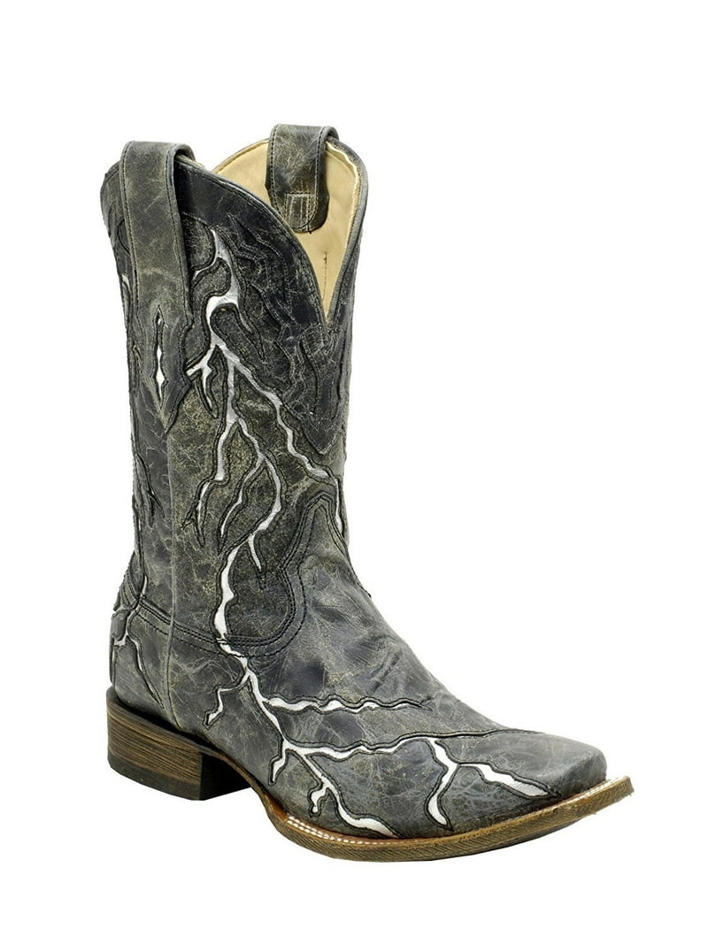 CORRAL Men's Black Lightning Square Toe Cowboy Boots A1323 (6 D(M