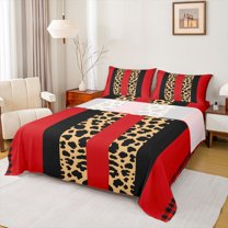 Castle Fairy Leopard Print Full Size Sheets for Boys Girls,Abstract Stripes Bed Sheets