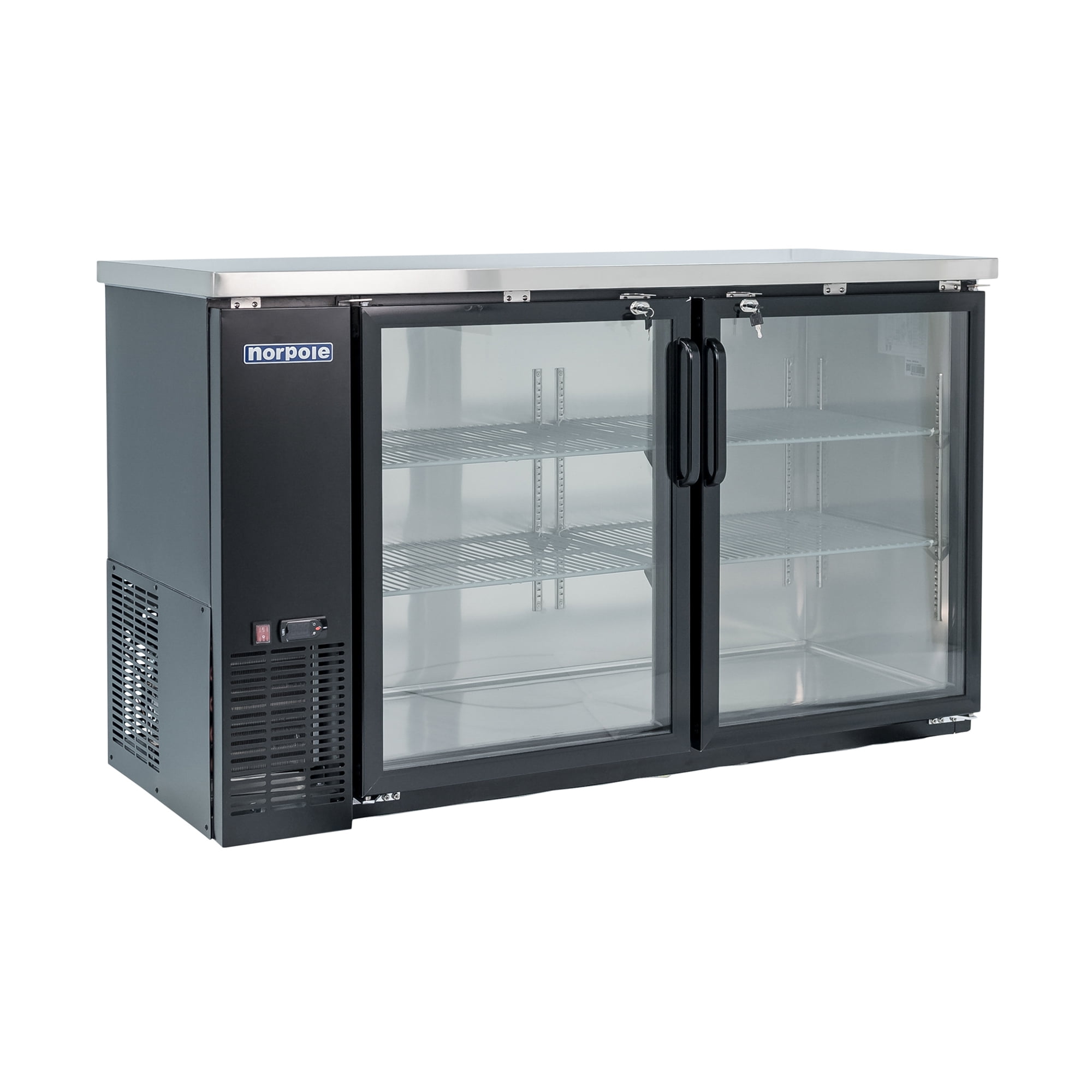 Norpole 16 cu. ft. 2-Glass Door Under Bar Refrigerator, Black in Black