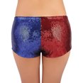 thumbnail image 2 of HDE Women's Red and Blue Metallic Sequin Booty Shorts For Harley Misfit Halloween Costume (Blue and Red, Small), 2 of 6