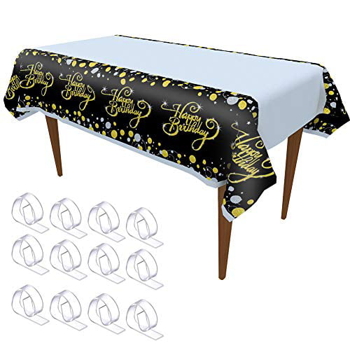52 87Inches 4 PCS Birthday Table Covers Disposable 20th 30th 40th 50th 60th Happy Birthday Tablecloths Plastic Party Table Cloth Cover For Rectangle Tables Indoor Outdoor With 12 PCS Table Clips 