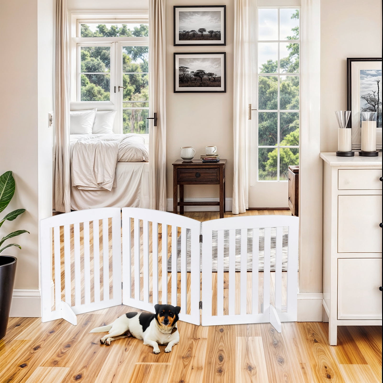 LINJH 24"H Pet Dog Gates Foldable Pet Fence Expandable Dog Barrier for Doorway 3 Panel