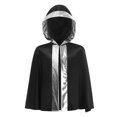 thumbnail image 2 of inlzdz Kids Boys Boxing Robe Open Front Metallic Trim Hooded Boxing Cape Cloak Black Silver 16, 2 of 6