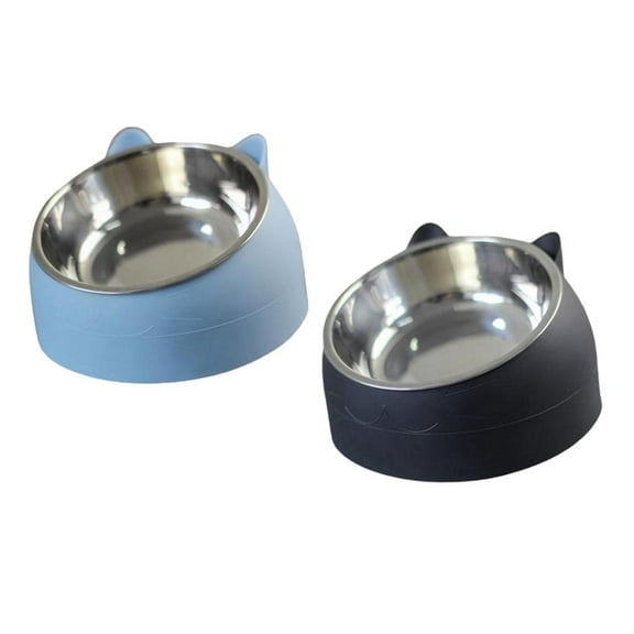 2Pcs Elevated Cat Bowls Cat Feeder Cat Bowls for Food and Water,Non Slip Stainless Steel Pet Bowl Dishes Suitable for Cats and Small Dogs Pet Supplies Blue and Black