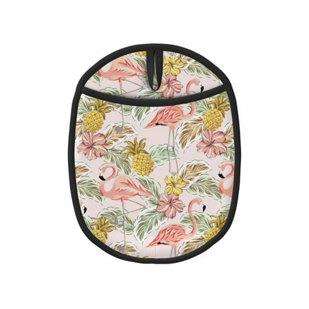 

Qekee Tropical Flamingo Pineapple Pattern Silicone Pot Holders Oven Mitts Heat Resistant Hot Pads Non Slip Pot Holder Towel Cloth Interior Lining