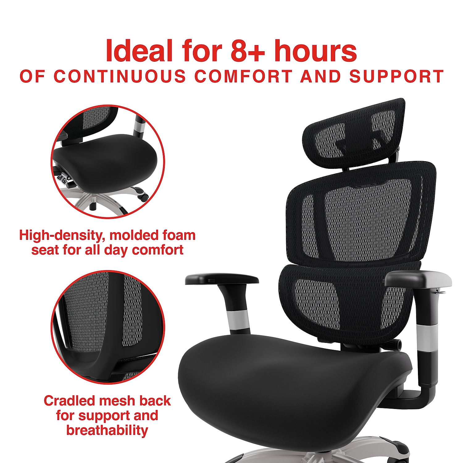 Staples Hyken Pro Ergonomic Fabric Swivel Task Chair Black