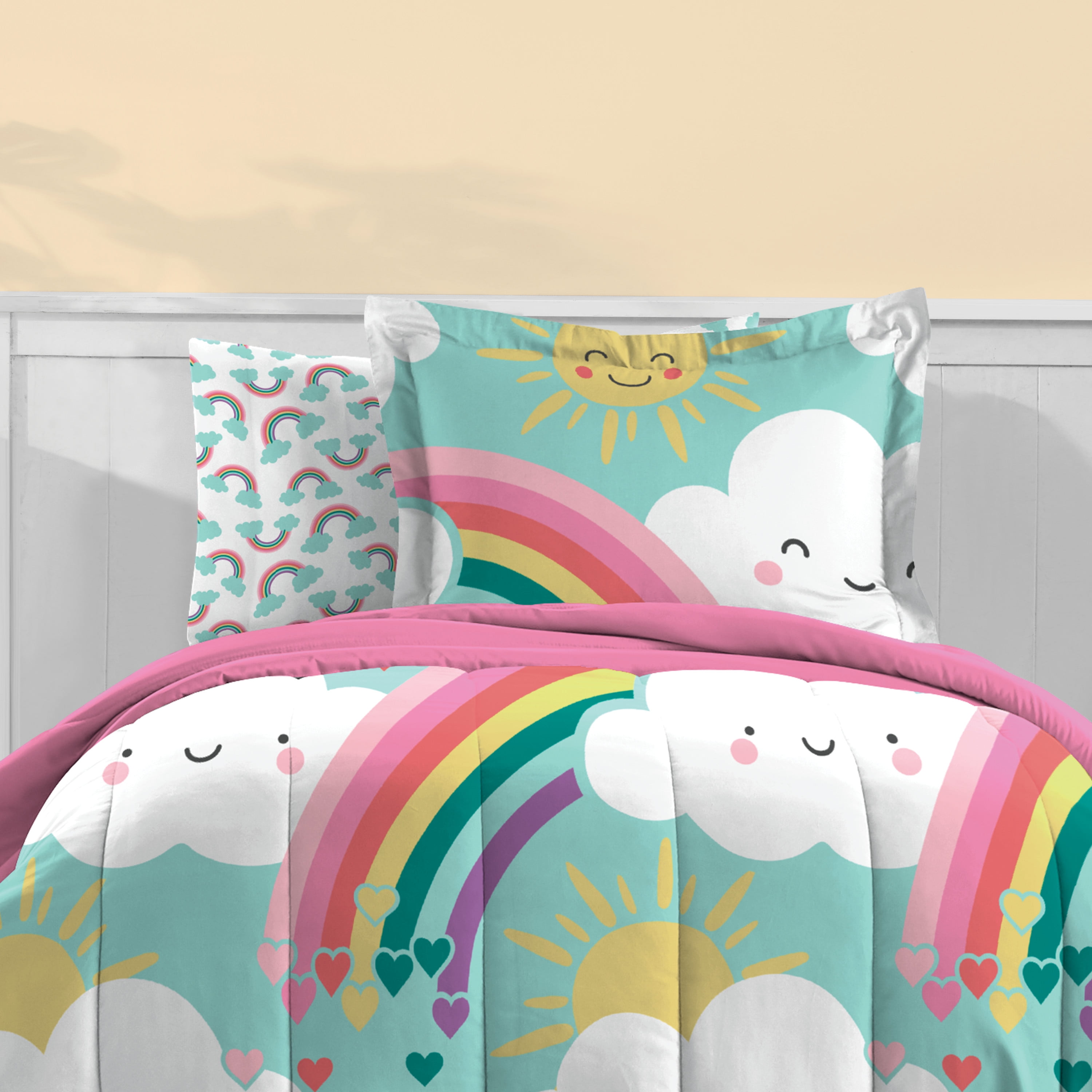 Dream Factory Rainbow Flare Twin 5 Piece Comforter Set, Polyester, Microfiber, Teal, Child, Female
