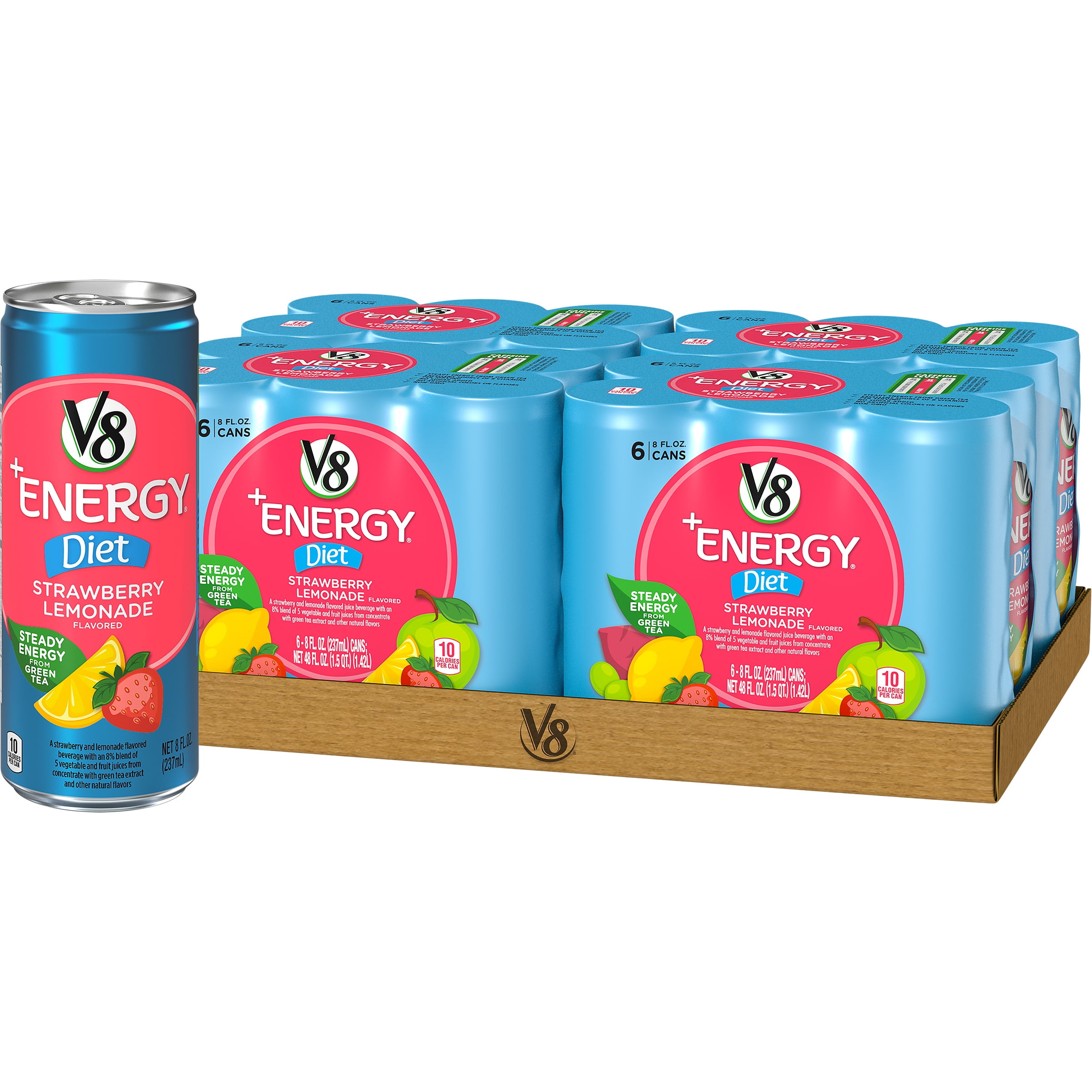 (24 Cans) V8 +Energy Diet Strawberry Lemonade, 8 Fl Oz