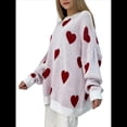 thumbnail image 2 of Suéter con Estampado de Corazón para Mujer, Sudadera de Punto de Larga con Gráfico de Amor, Camiseta Extragrande Rojo M, 2 of 7