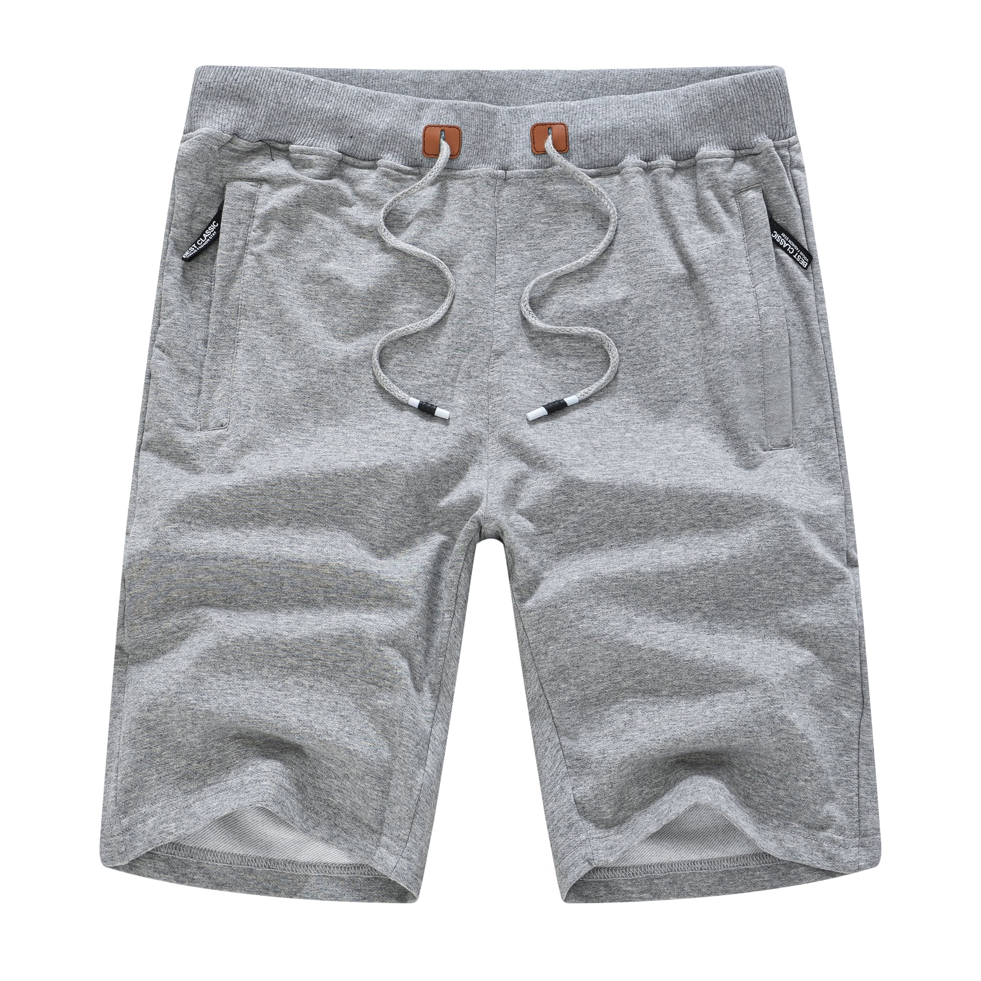 YuKaiChen Mens Shorts Casual Cotton Jogger Shorts Elastic Waist with Zipper Pockets 