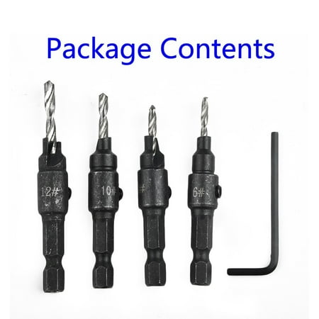 

BAMILL 4Pcs 5 Flutes HSS Countersink Drill Bit Set Woodworking Carpentry Tool 6-12