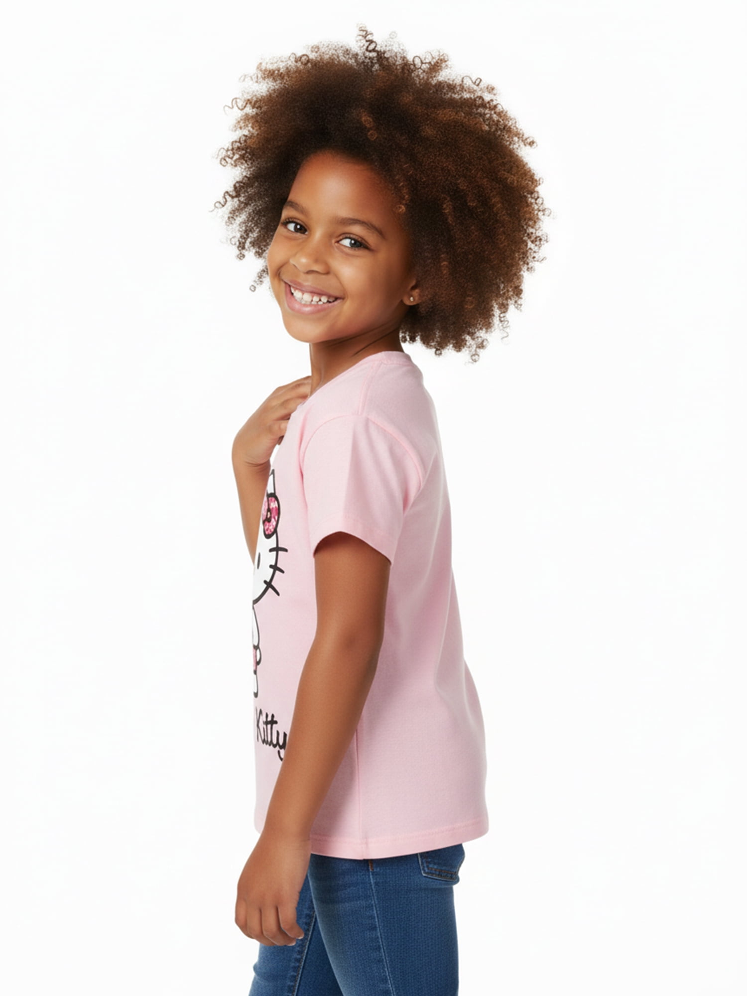 Hello Kitty Animal Print Girls Short Sleeve Graphic T-Shirt, Sizes 4-16