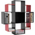 thumbnail image 5 of 3 Tiers Wall Shelf w/9 Compartments, 35.43in Long Floating Shelf for Wall Multi-Grid Wall Mounted Bookcase up to 66.1lbs, Unique Bookshelf Storage Shelves for Bedroom (Black+Red), 5 of 7