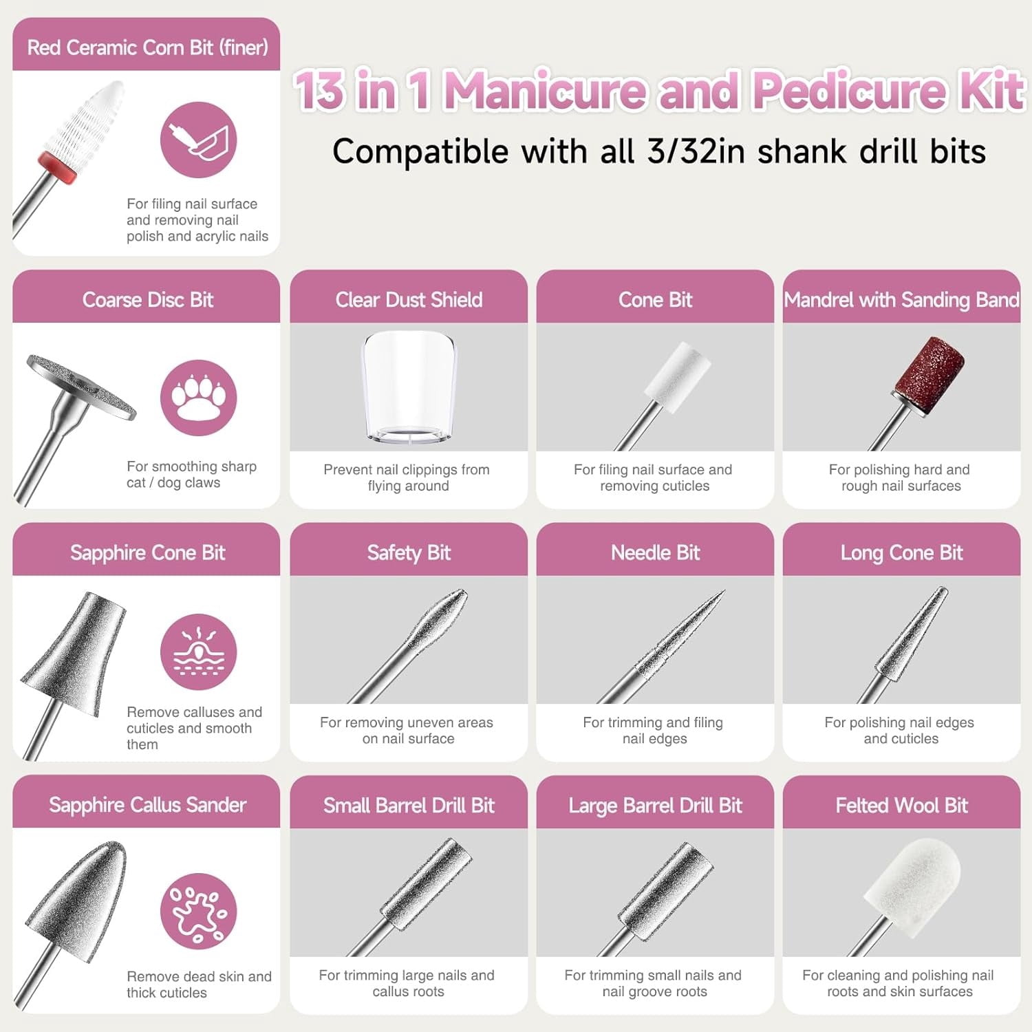 Cordless Electric Nail Drill, 35,000 RPM Rechargeable Nail Drill Machine with 12 Nail Drill Bits, Portable Electric Nail File with LCD Display for Acrylic and Gel Nails, Manicure & Pedicure, Pink