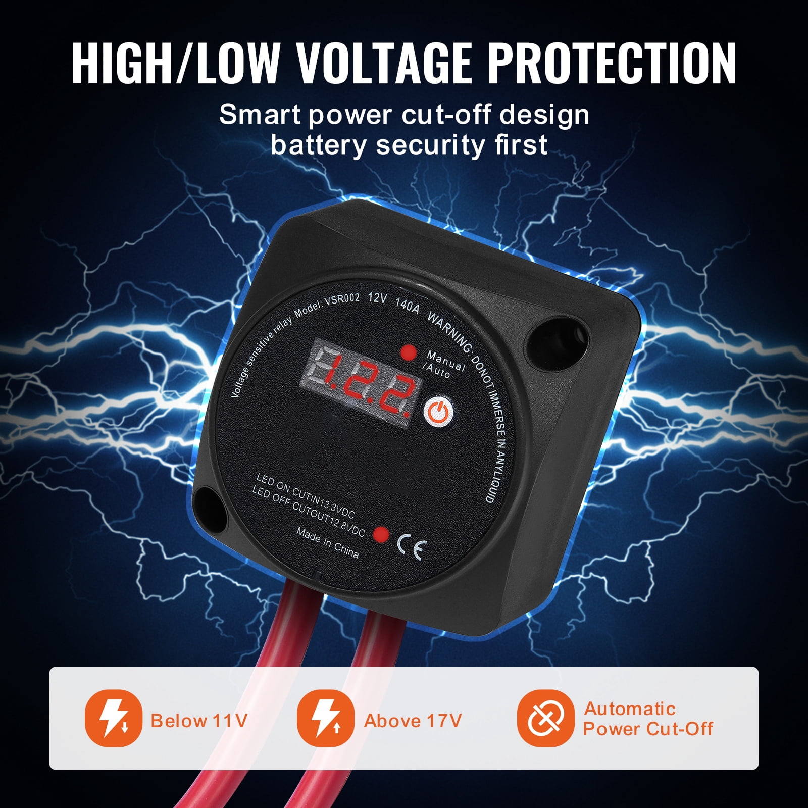 KFFKFF Twin Battery Separation Kit, 12V 140Amp, Manual and Automatic Functions VSR Voltage Responsive Relay with LCD Display, Intelligent Battery Separator for ATV UTV RV Camper Off-Terrain Vehicle