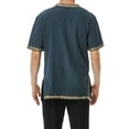 thumbnail image 4 of V Neck Medieval Peasant Tunic, V Neck Medieval Renaissance Tunic Top, Decorative Trim Short Sleeve Viking Peasant Cosplay Shirt for Adult Larp Halloween Party,Earth Tone Casual Historical Top, Navy L, 4 of 5