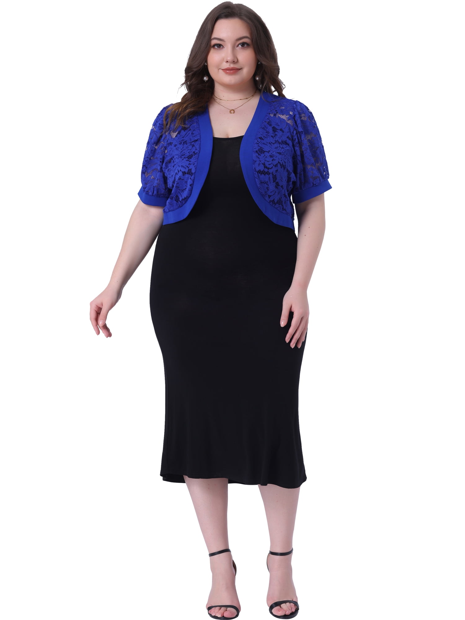 DARING DIVA Women's Plus Cropped Cardigans Floral Lace Bolero Shrugs 3X Royal Blue