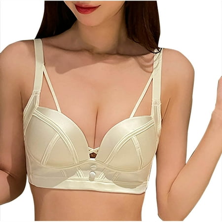 Gnurob Womens Push Up Bralette No Underwire Bras Adjustable Strap Brassiere Hide Back Fat Underwear Cross String lingerie Full Support Bralettes Clearance Saving White 34