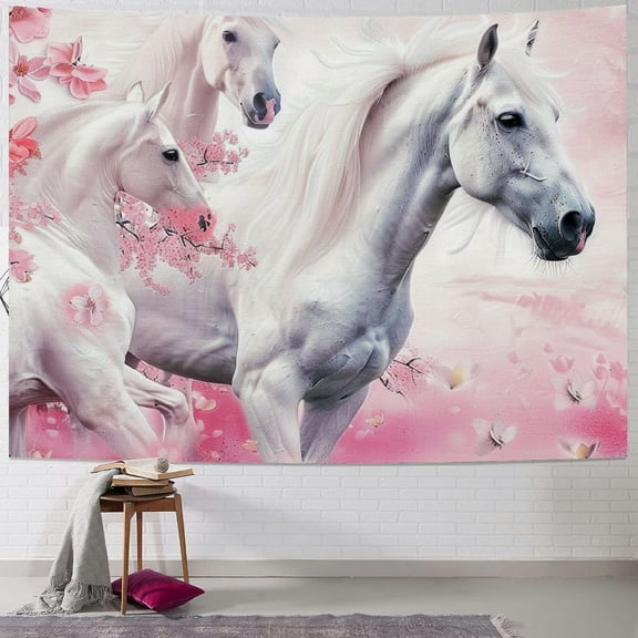 Autua Horses Flowers Fantasy Art Tapestry Wall Hanging Unique Style for Home Decor Living Room Bedroom Apartment Farmhouse Dorm 40x30inch