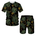 thumbnail image 3 of Conjunto de camiseta y pantalones cortos de manga corta holgados con cuello redondo y cadena de estilo europeo con estampado 3D nuevo de verano para niños, 3 of 5