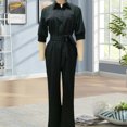 thumbnail image 5 of Quixlent Women's Summer Jumpsuit, Button Down Short Sleeve Dressy Wide Leg Pants Rompers, Casual One Piece Outfits with Pockets, 5 of 8