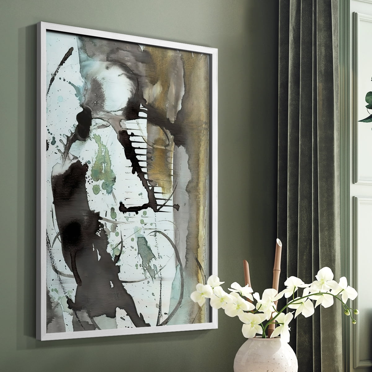 Lyrical Abstract I in White Solid Wood 11 x 14 Framed Print