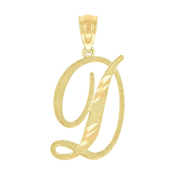 10k Yellow Gold Unisex Sparkle-Cut Letter Name Personalized Monogram Initial D Charm Pendant Necklace 24x12.00mm Wide Pe