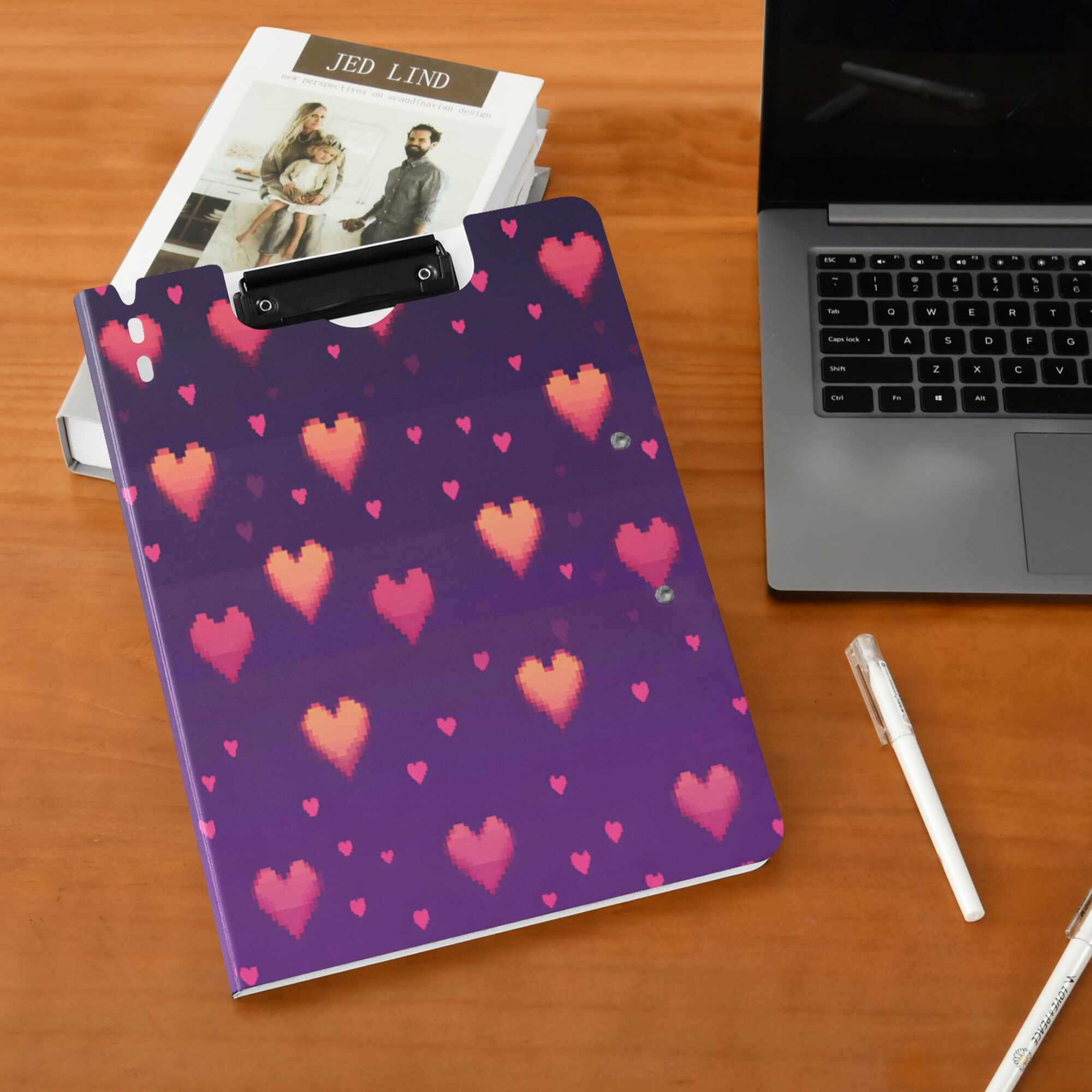 FORMRS A4 Clipboard Folder with Pen Holder Horizontal Foldable School Office Binder, Love in The Clouds