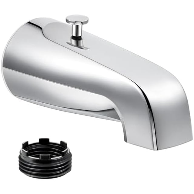 Tub Spout with Rear Diverter, Bathtub Spout Fitting 1/2-Inch or 3/4-Inch IPS, 5-1/4 Inch Length Bathroom Bathtub Faucet with Adapter, Chrome Finish Chrome Chrome Chrome