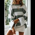 thumbnail image 4 of Suéter de Punto A Rayas para Mujer, Cuello Redondo, Otoño-Invierno, Larga, Bloque de Color Verde L, 4 of 10