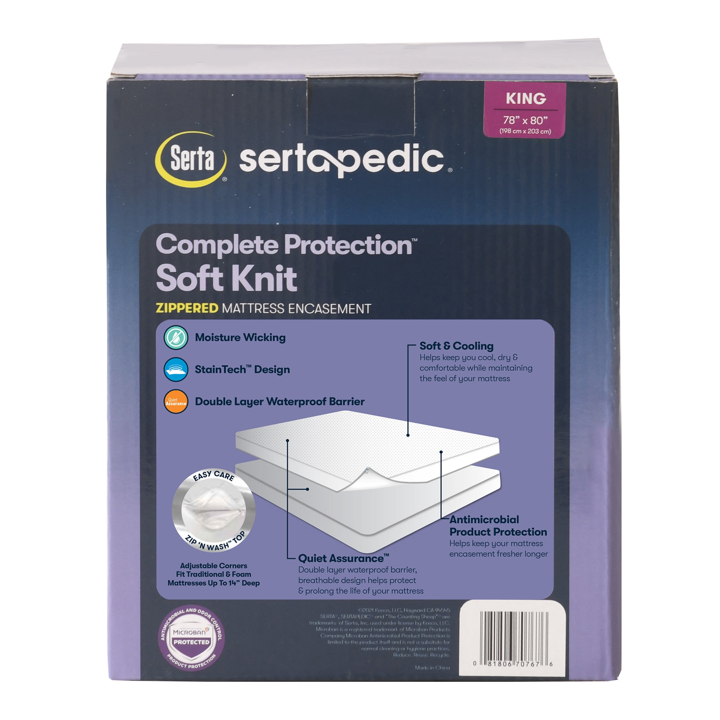 Serta Soft Knit Waterproof Zippered Mattress Protector, King