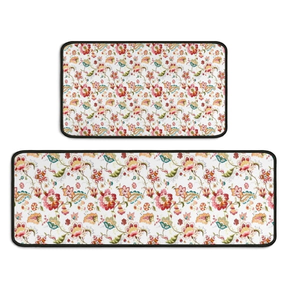 Pioneer Flower Floral Print Pattern Kitchen Rugs Sets Of 2,Anti Fatigue Kitchen Mat Rugs Non Slip Washable,Decorative Kitchen Floor Mats for Kitchen,Sink,Laundry,17"X30" 17"X47"