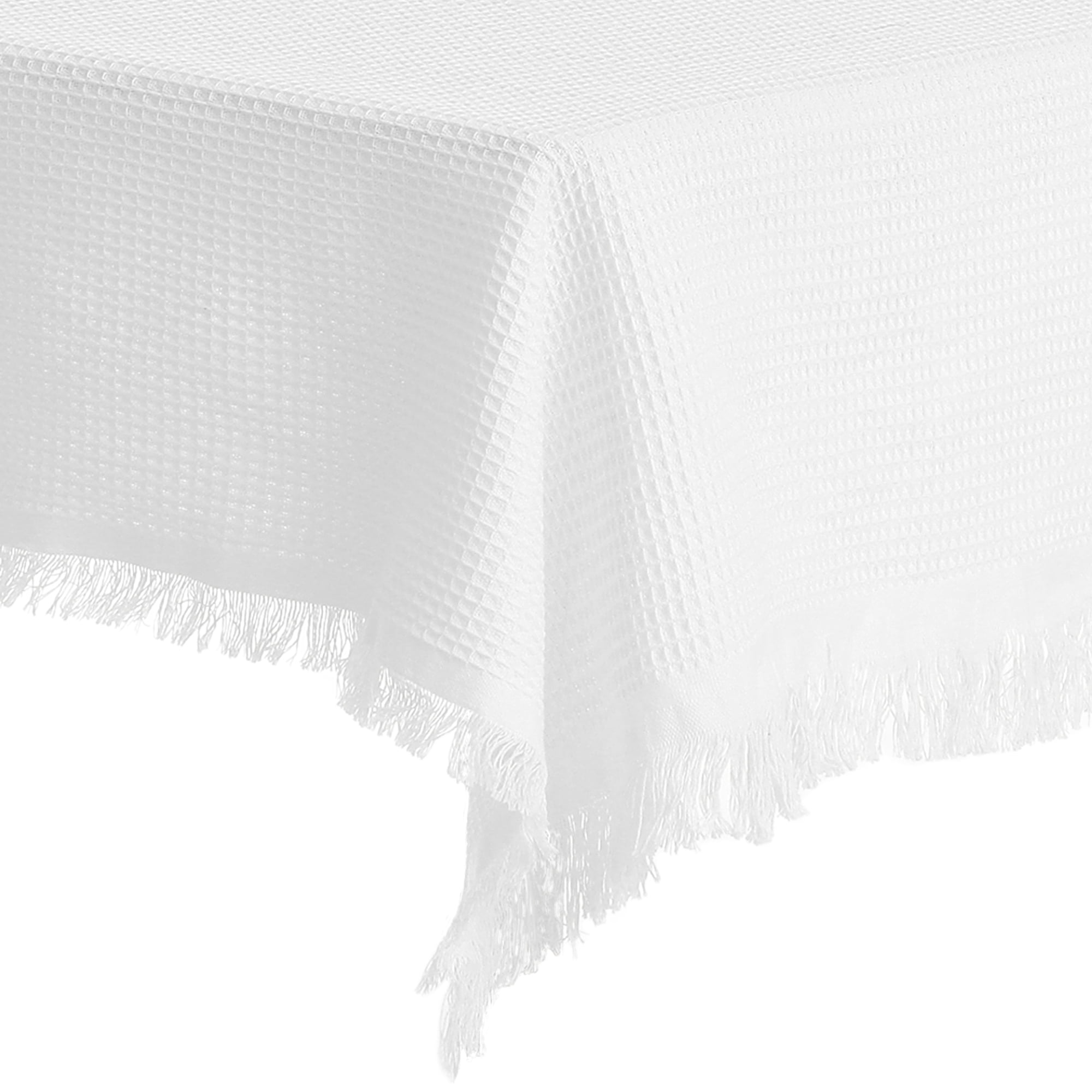 Unique Bargains Rectangle Cotton Linen Table Cover with Tassels for Dining Table White 51"x51"