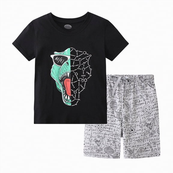 Boy Clothes Baby Toddler Boys Set Child Kids Summer Cotton Cartoon Printed Sleeveless Beach 1t 2t 3t 4t 5t 6t Outfits Tank Tops And Shorts With Pockets 2 Piece