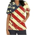 thumbnail image 4 of Usa Flag Scrub Tops,Cadancy Plus Size Nurse Uniforms for Women Summer Sexy,Short Sleeve Ribbed Blouses Cotton,Red Shirts Y2K V Neck,Patriotic Memorial Day,De Mujer Para Discontinued Sale Items S, 4 of 6