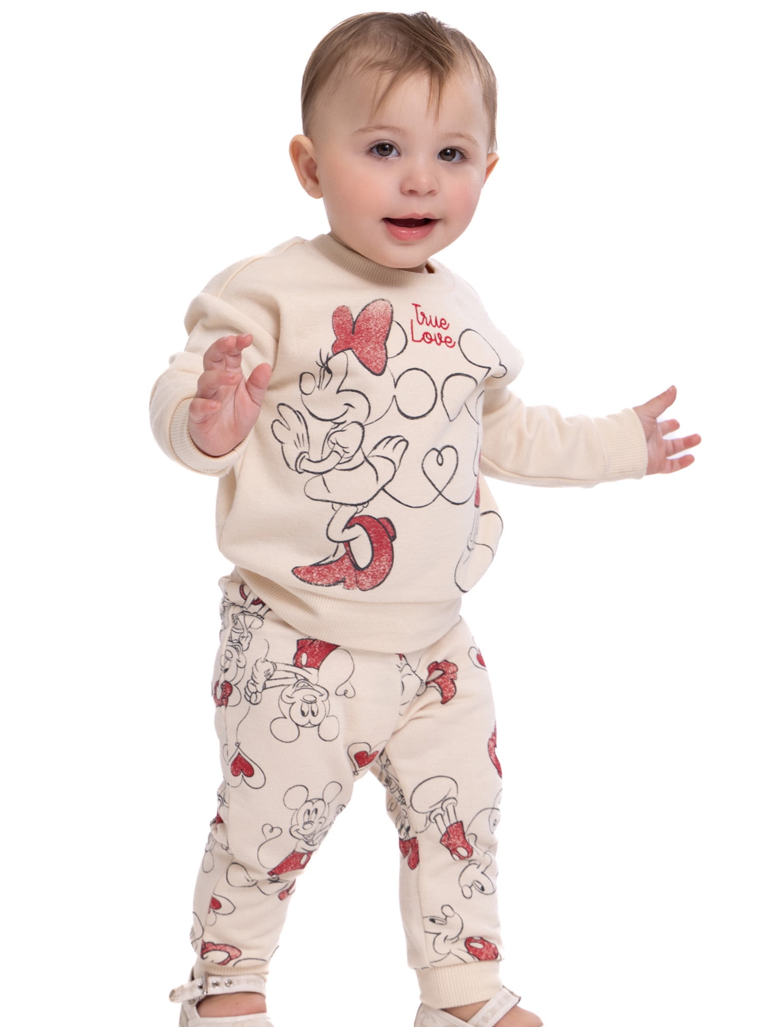 Disney Toddler Mickey and Minnie Sweethearts Valentine’s Day Crewneck Sweatshirt and Joggers Set, 2-Piece Set, Sizes 12M-5T
