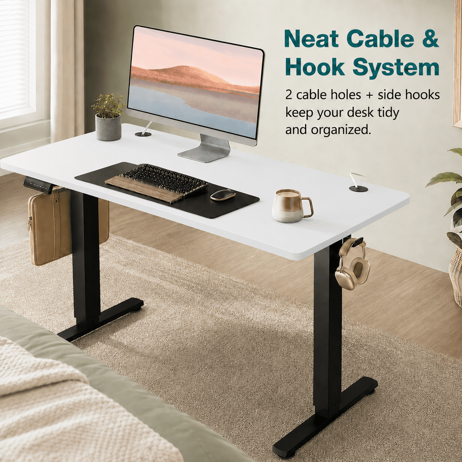 Alvantor Standing Desk, 28.7''- 48'' Height Electric Height Adjustable Home Office Desk with 3 Memory Presets, Sit and Stand Up, T-Shaped Frame