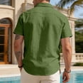 thumbnail image 5 of CBASIHI Mens Button Down Shirt with Pocket- Beach Casual Short Sleeve Summer Breathable Cotton Linen Turndown Collar Blouse Army Green Size S-2XL, 5 of 5