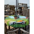thumbnail image 2 of Outdoor Tablecloth with Umbrella Hole for Patio/Picnic/Party/Camping, Cartoon Golf Waterproof Table Cloth Round Cover Washable, Chic Country Green Trees Cabins Sports (Dia 54"), 2 of 8