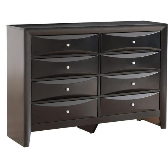 Maklaine Contemporary Engineered Wood 8 Drawer Dresser in Black