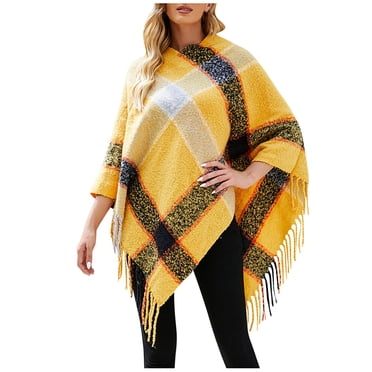 Mode Femme Automne et Hiver Châle Chaud à Carreaux Colorés Grande Cape Tricotée Manteau Ample