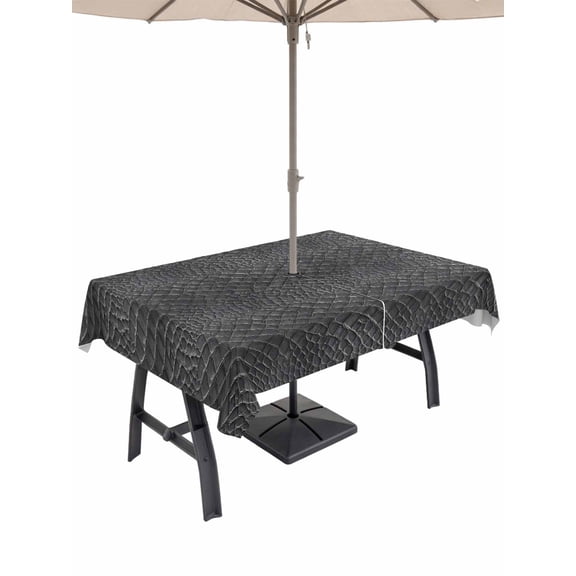 Outdoor Tablecloth with Umbrella Hole for Patio/Picnic/Party/Camping, Animal Print Waterproof Table Cloth Rectangle Table Cover Washable, Minimalist Vintage Animal Leather Black (60"x 120")