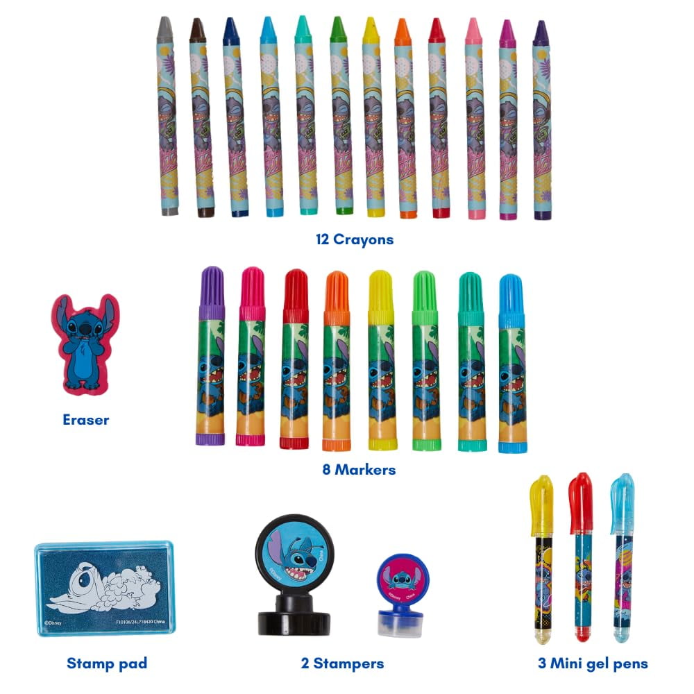 Disney Lilo and Stitch Deluxe Activity Set with Carrying Tin, Coloring Sheets, Tattoos, Stickers, & Art Supplies